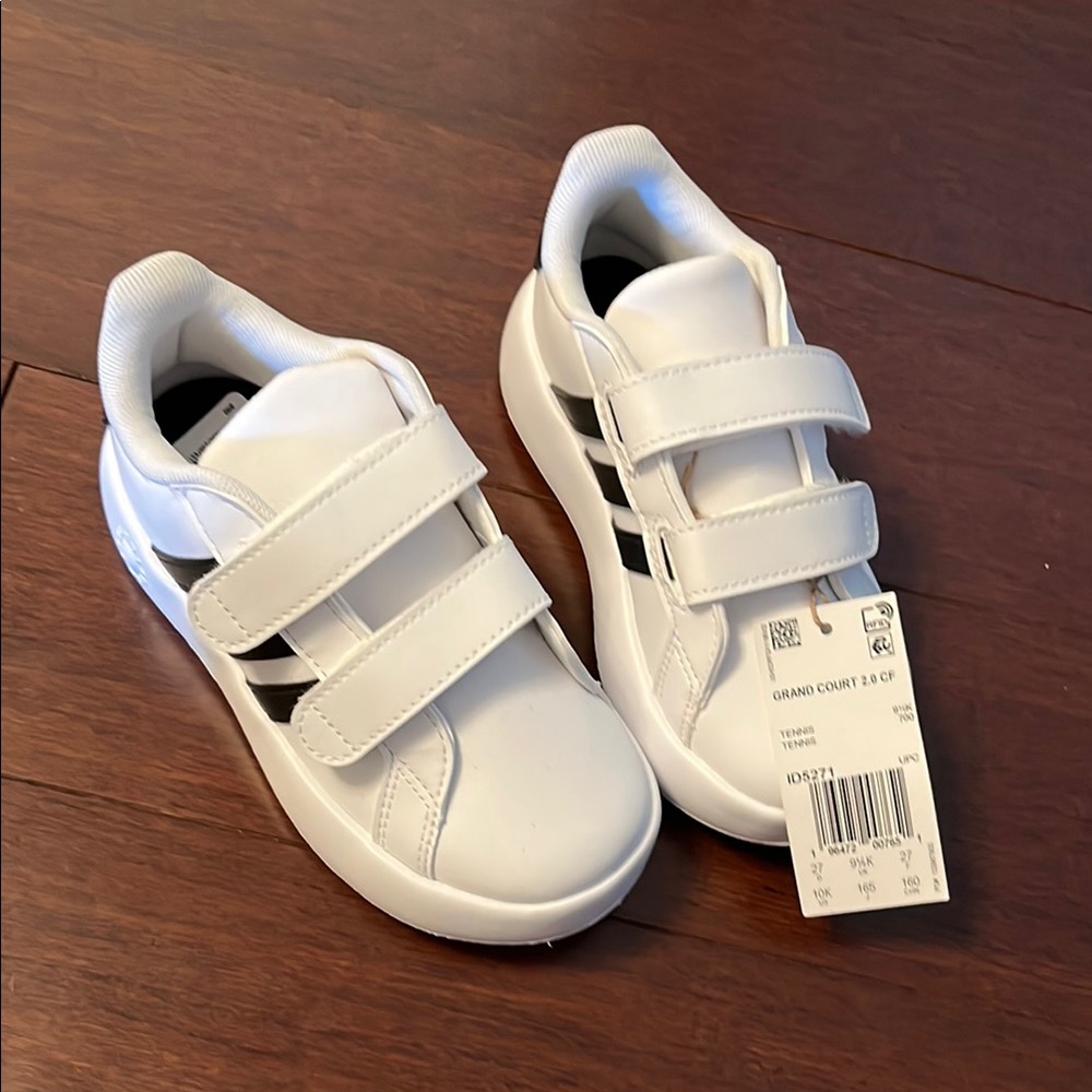 Adidas White Sneakers with Velcro Straps and Rubber Sole